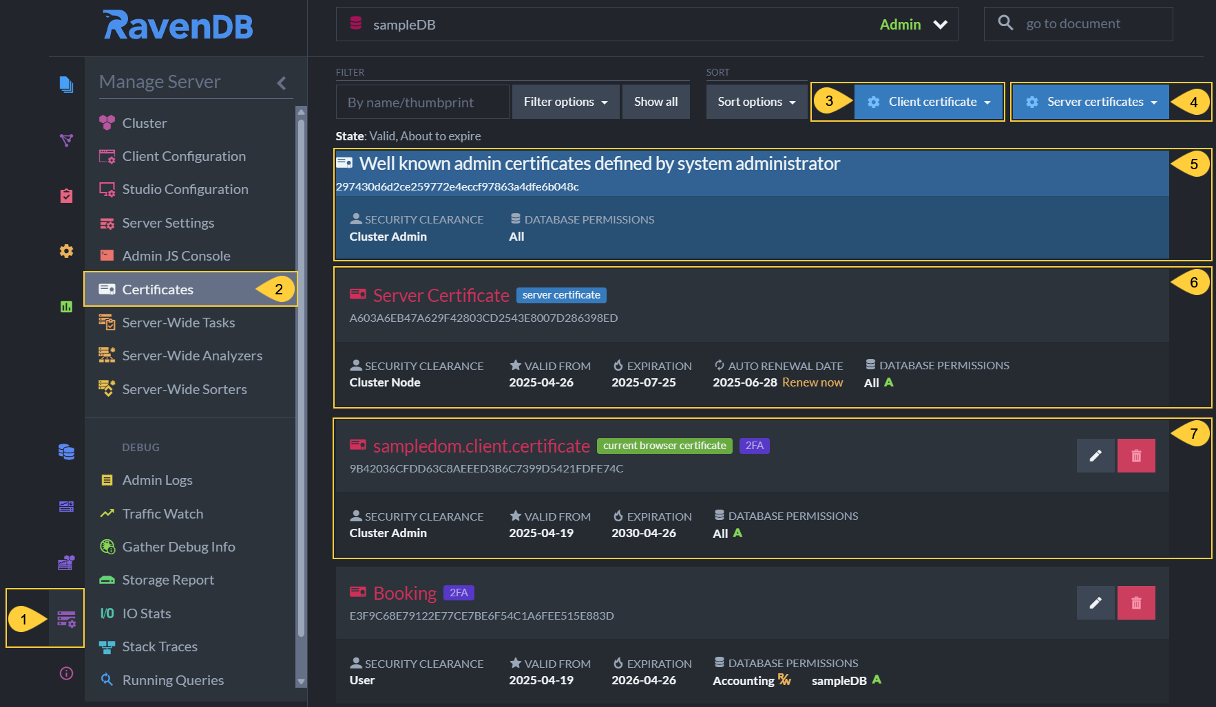 Studio Certificates Management View