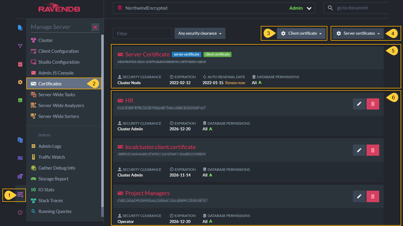 Figure 1. Studio Certificates Management View