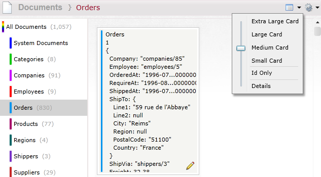Figure 2.3: Changing the size of the document preview in listing