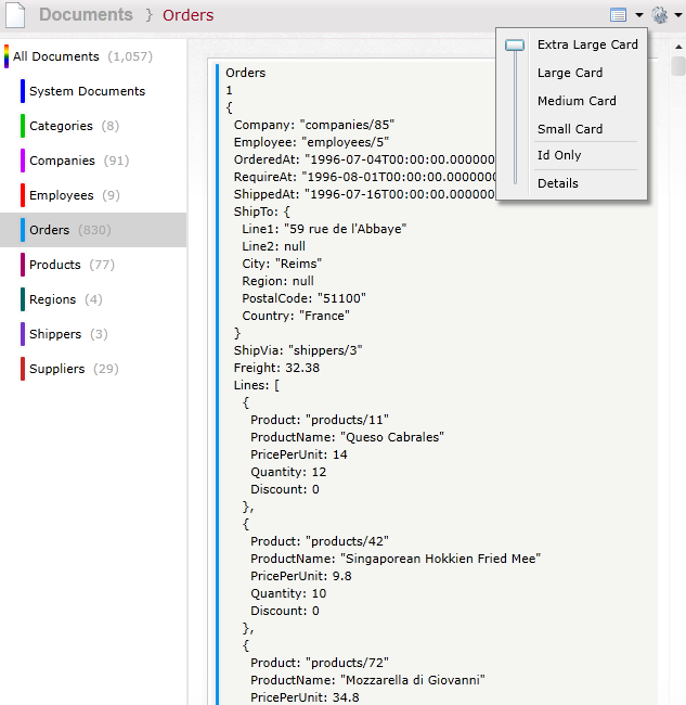 Figure 2.4: Changing the size of the document preview in listing