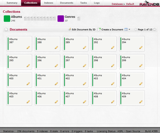 Figure 1: The Collections screen