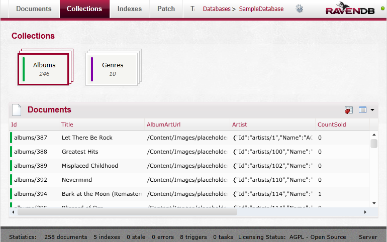 Figure 1: The Collections screen