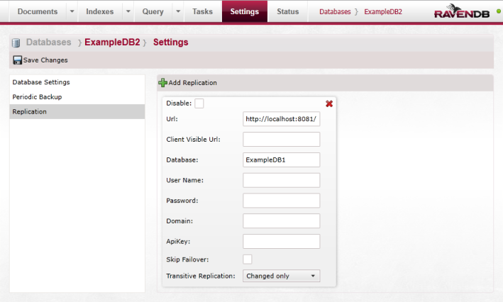 Figure 13: Setup replication destination