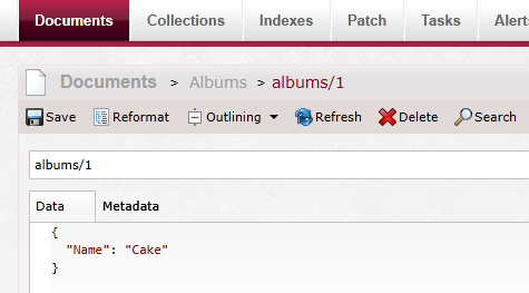 Figure 16: Verify that document albums/1 has been replicated with new content