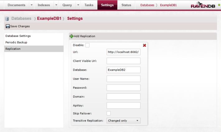 Figure 2: Setup replication destination