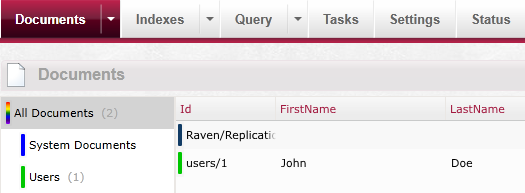 Figure 8: Verify that document users/1 has been replicated to slave