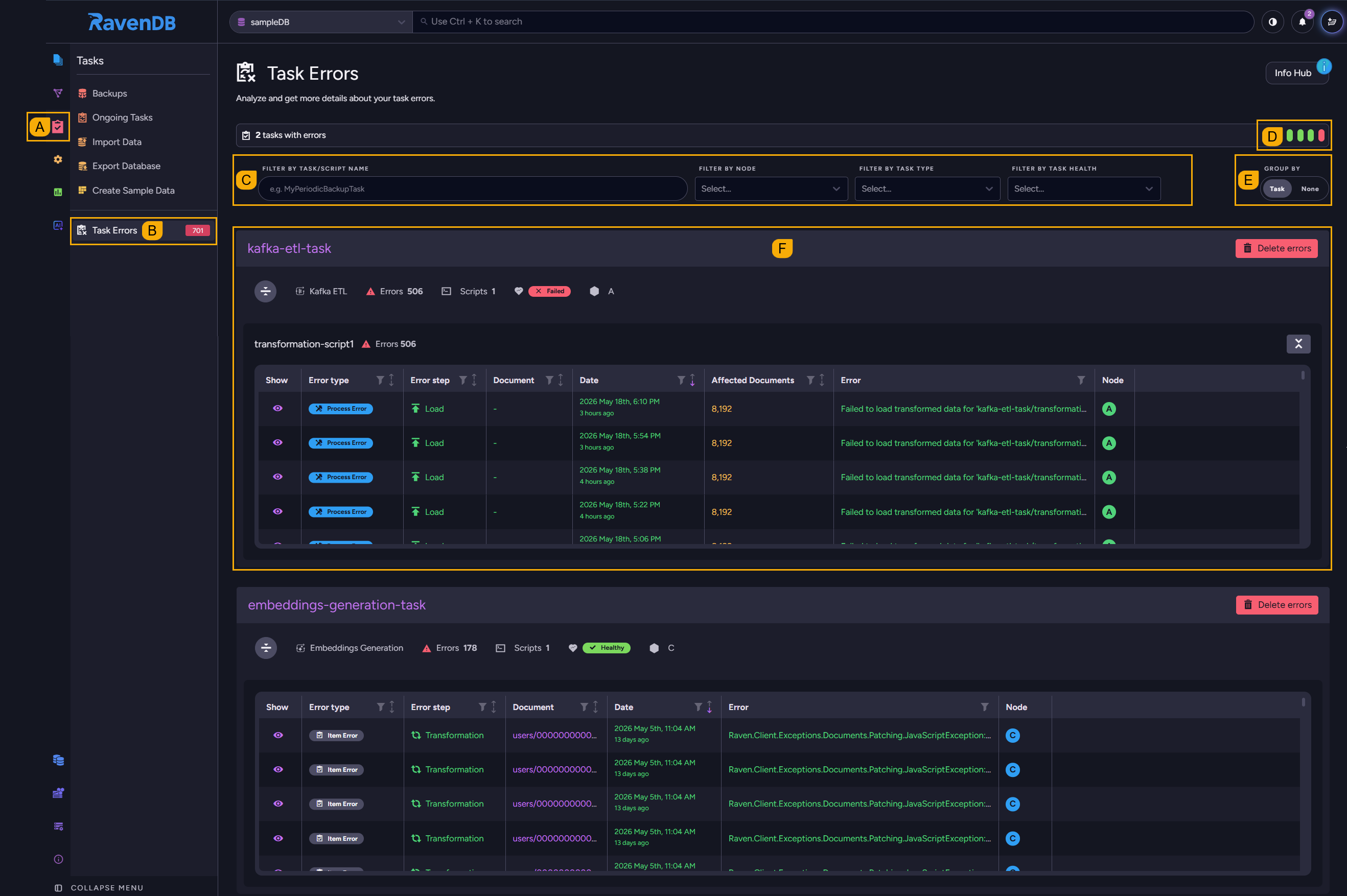 Task Errors view