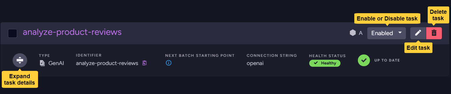 Task bar - actions