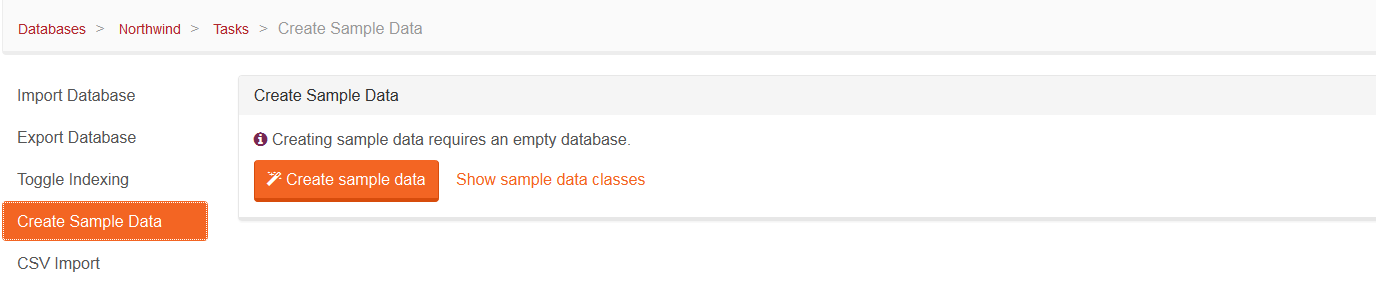 Figure 1. Tasks. Create Sample Data Tab.