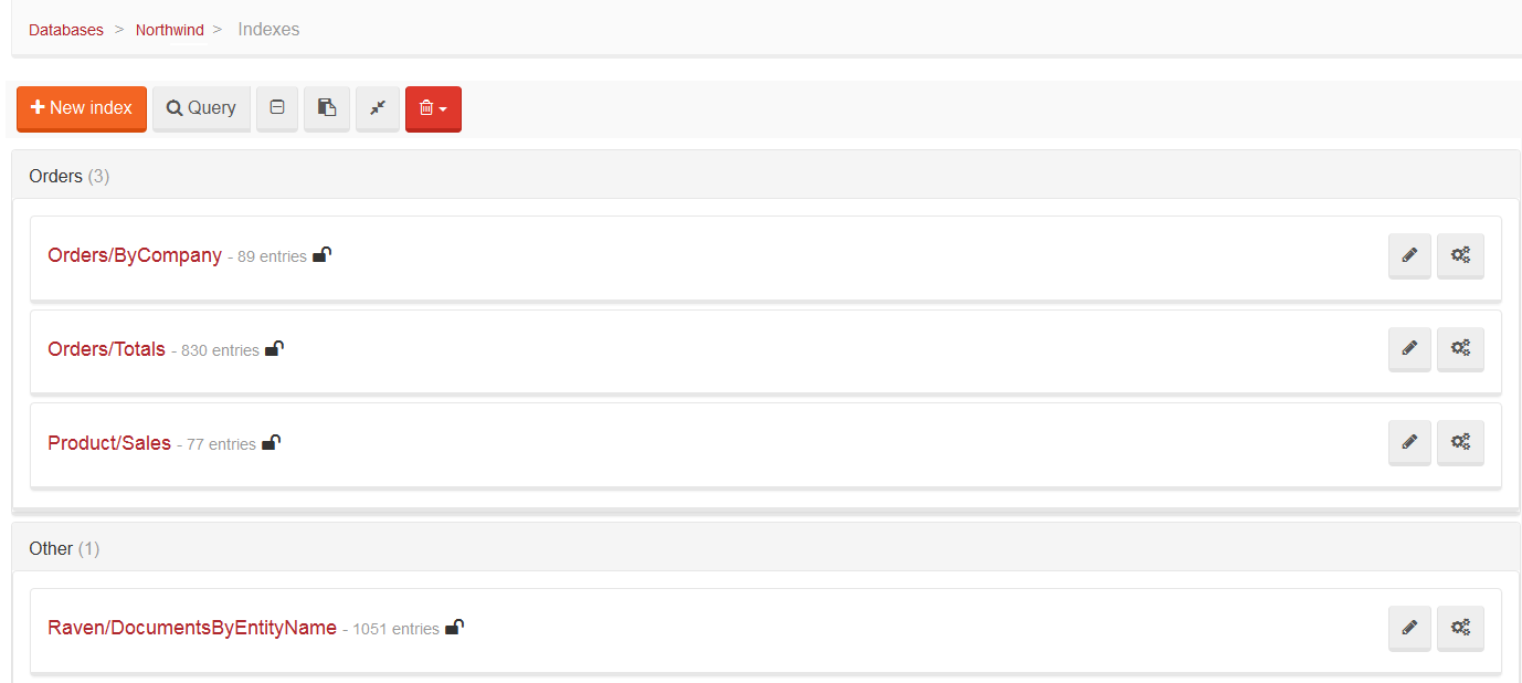 Figure 3. Tasks. Create Sample Data Tab. Indexes view.