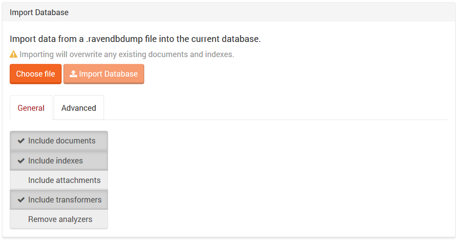 Figure 4. Tasks. Import Database Tab. General Tab.