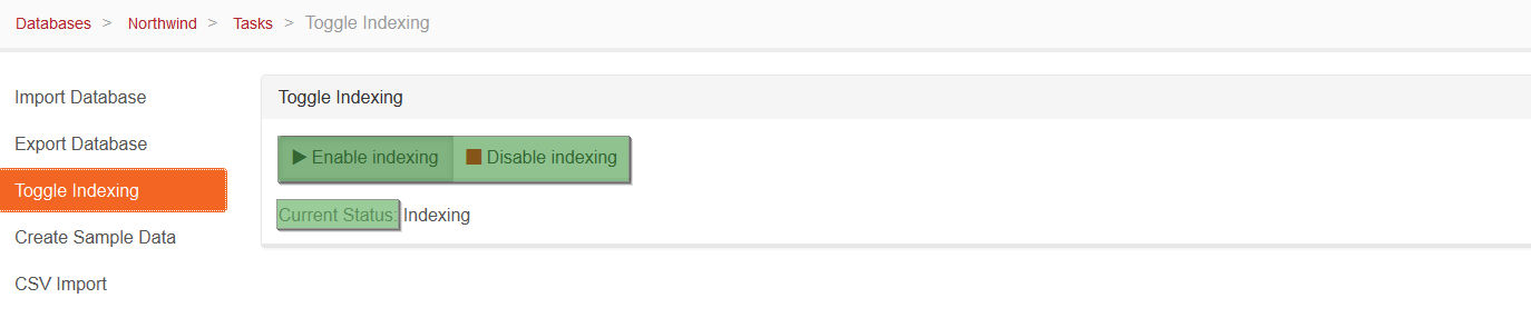 Figure 1. Tasks. Toggle Indexing Tab.