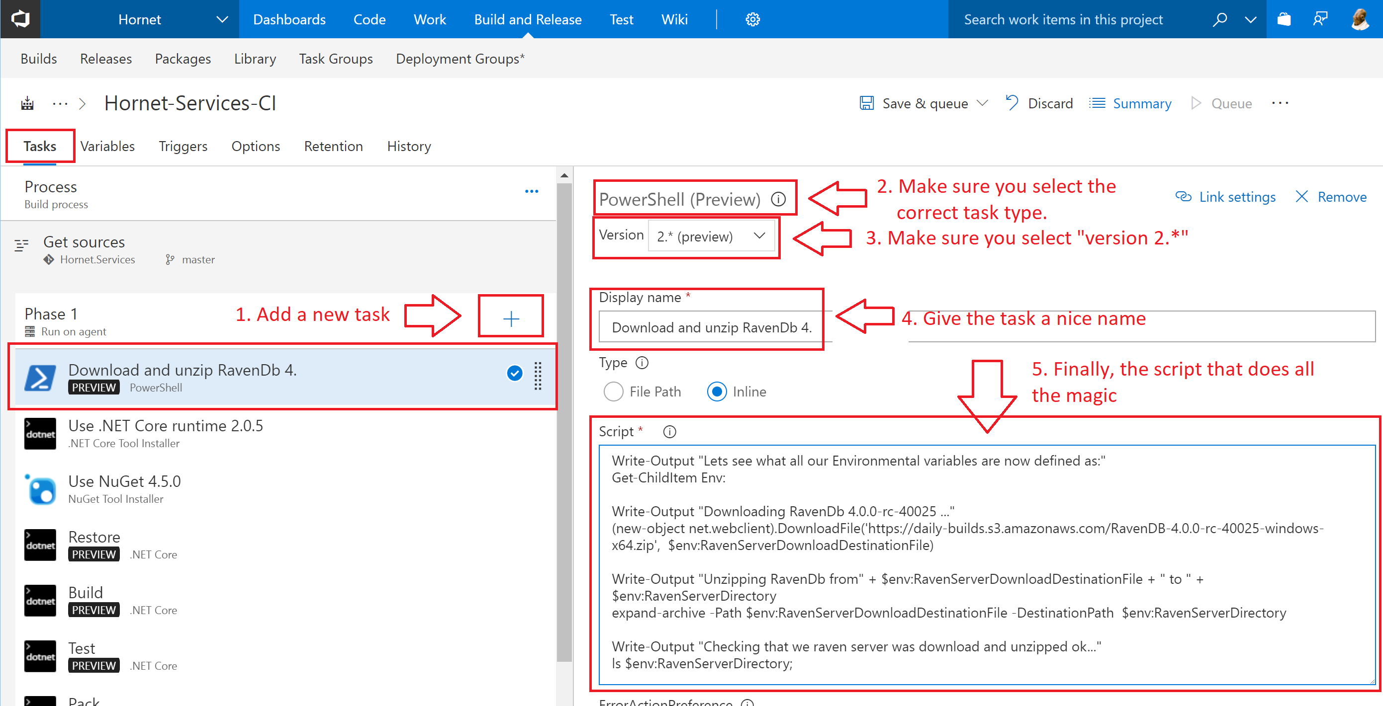VSTS Add Custom Powershell Task