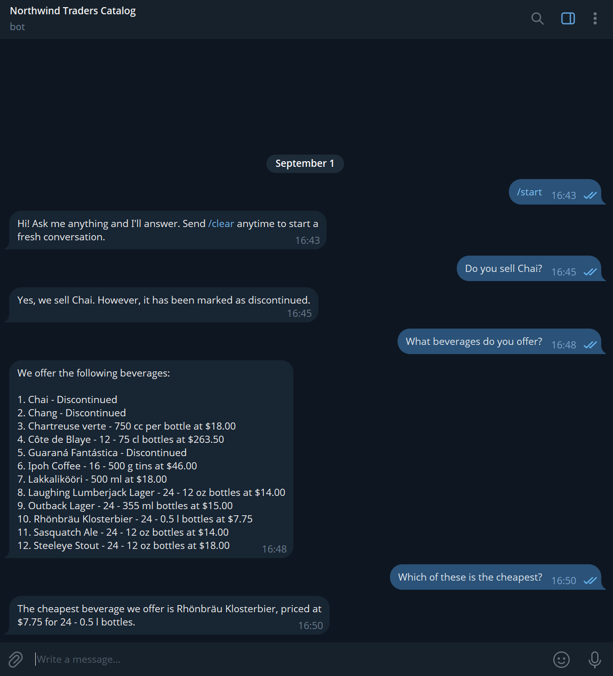 A conversation with the bot
