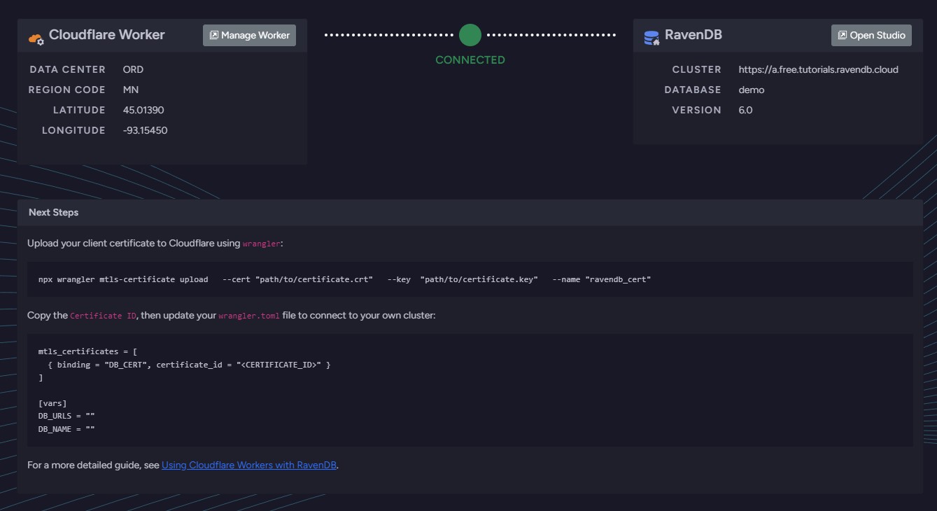 Successfully connected to RavenDB welcome screen from Cloudflare (authenticated) Successfully connected to RavenDB welcome screen from Cloudflare