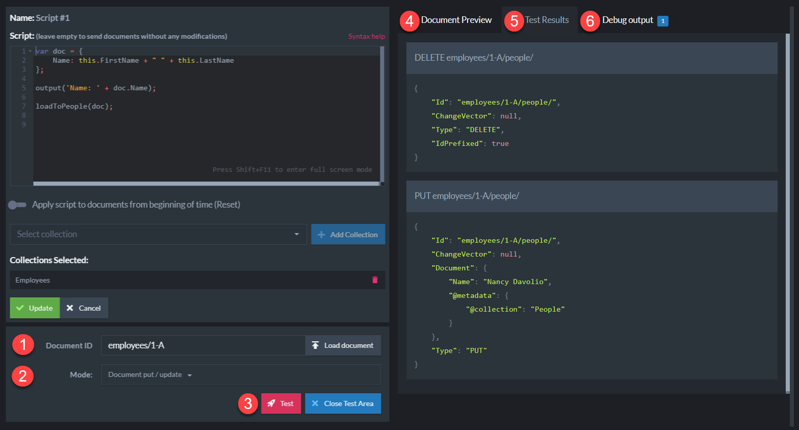 Figure 1. Test RavenDB ETL script