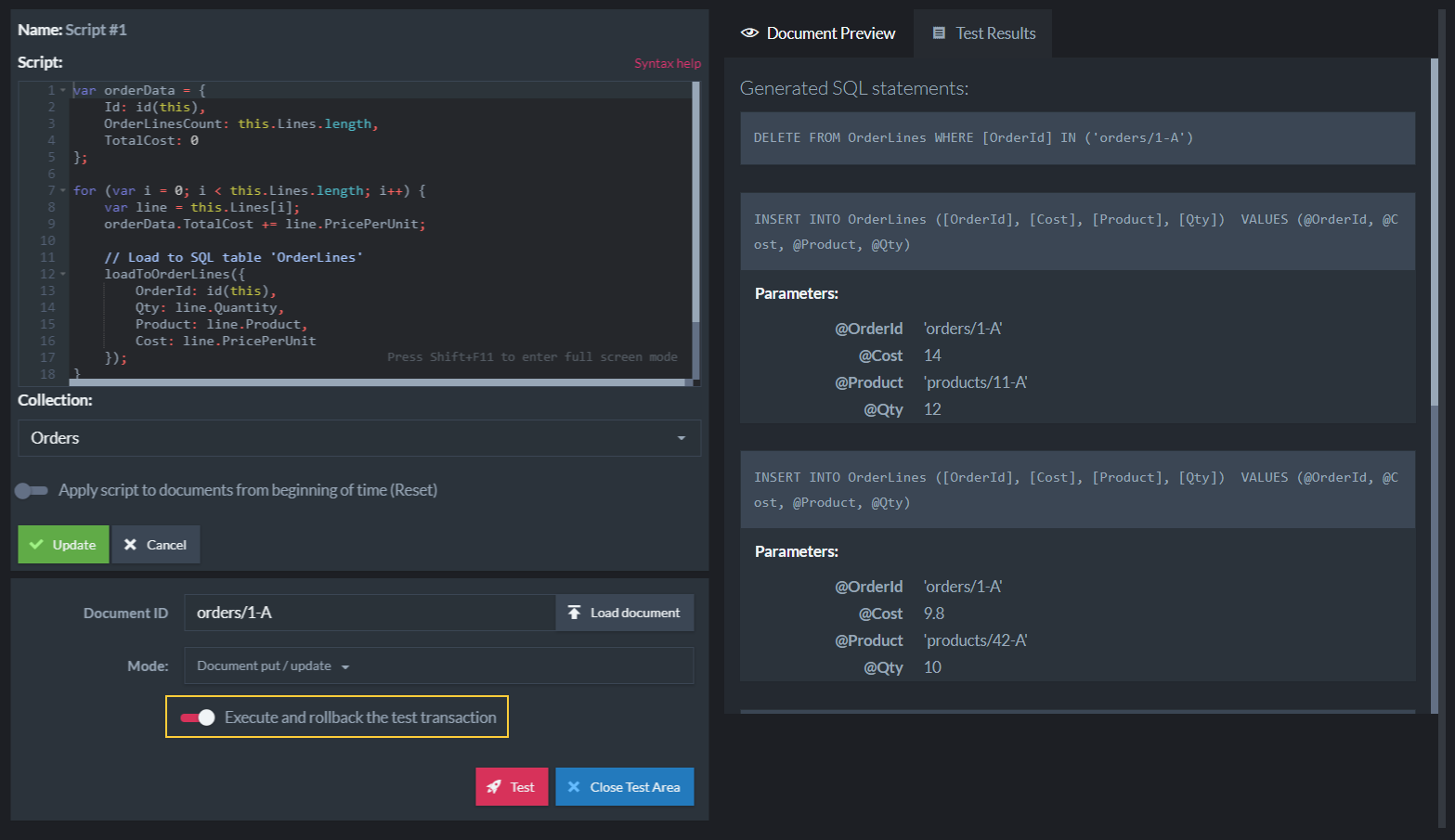 Figure 2. Test SQL ETL script