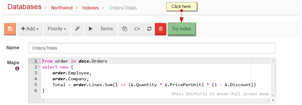 Figure 1. Testing indexes. Try index.