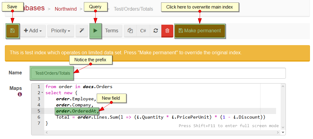 Figure 2. Testing indexes. Make permanent.