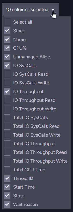 The columns selector