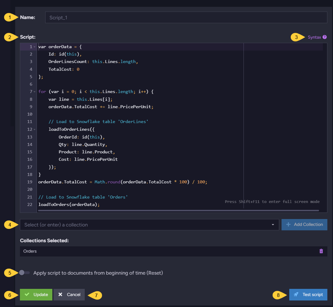 Add or Edit Transform Script
