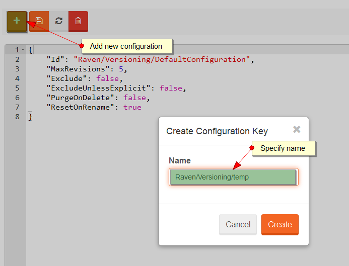 Figure 4. Studio. Versioning. Custom configuration. Create.