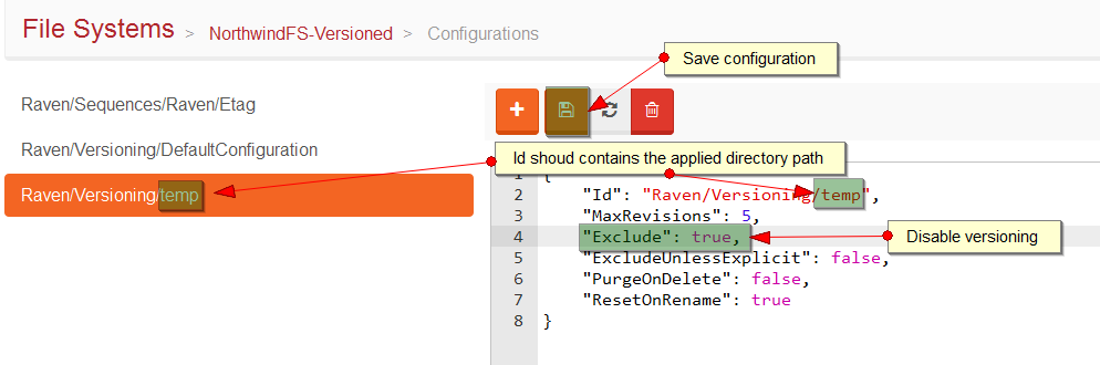 Figure 5. Studio. Versioning. Custom configuration. Save.