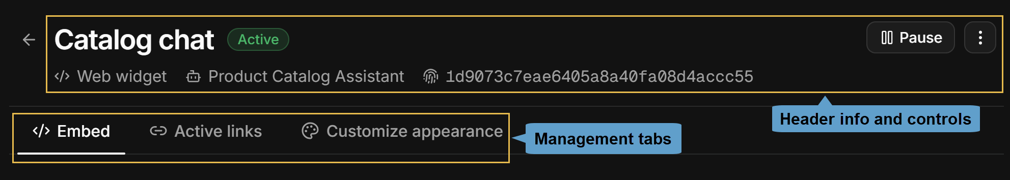 The channel's details view