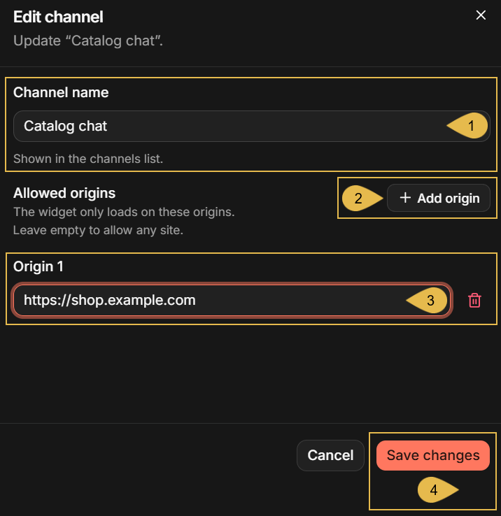 The Edit channel form