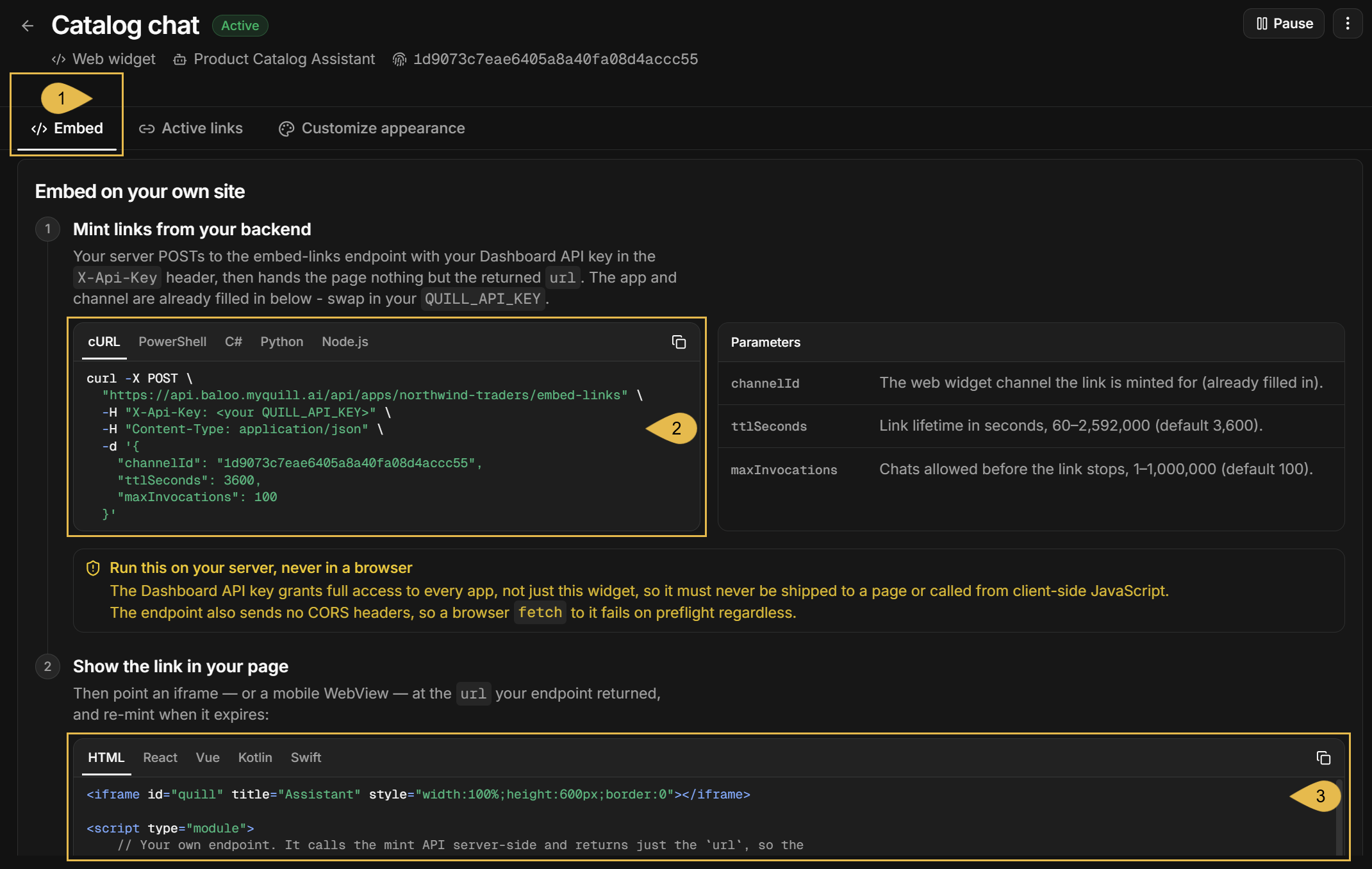 The Embed tab