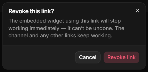 The Revoke this link dialog