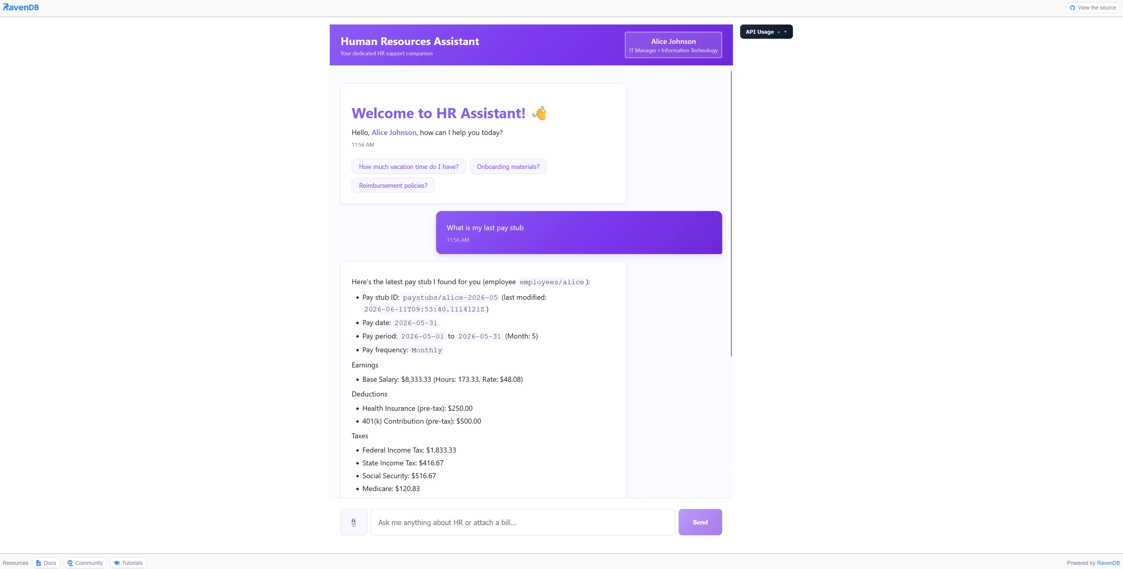 Human Resources Assistant chat interface
